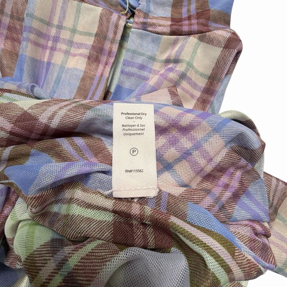 Cinq à Sept Plaid Sheer Mesh Turtleneck Top - Picture 6 of 8